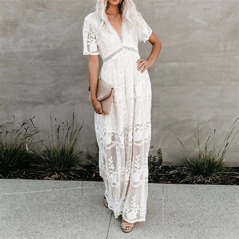 Zomer Boho Vrouwen Maxi Jurk Losse Borduren White Grandado