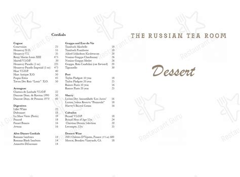 Menu at The Russian Tea Room restaurant, West New York, 150 W 57th St