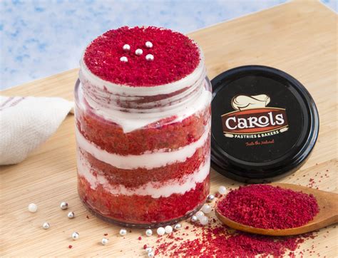 Red Velvet Jar Cake Carols Pastries And Bakers