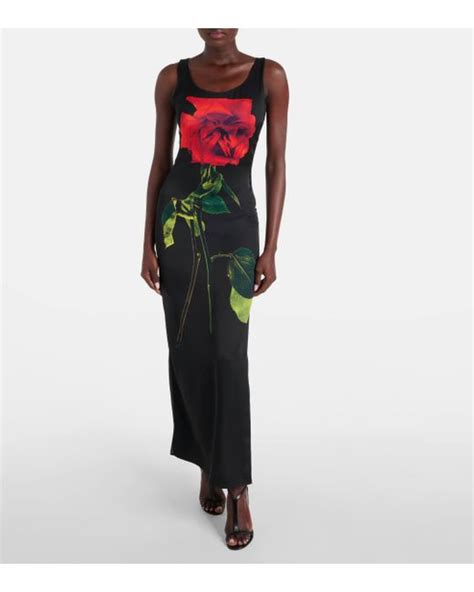 Alexander Mcqueen Floral Print Silk Satin Maxi Dress In Black Lyst Uk