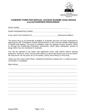 Fillable Online Consent Form For Special Access Scheme Sas Drugs And