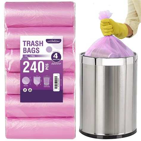 Charmount Pink Small Trash Bags - 4 Gallon Bathroom Garbage Can Liners, Unscented,240 Counts ...