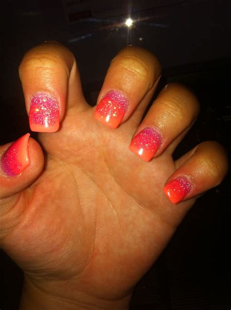 Coral And Pink Glitter Solar Nails Glitter Solar Nails Solar Nails