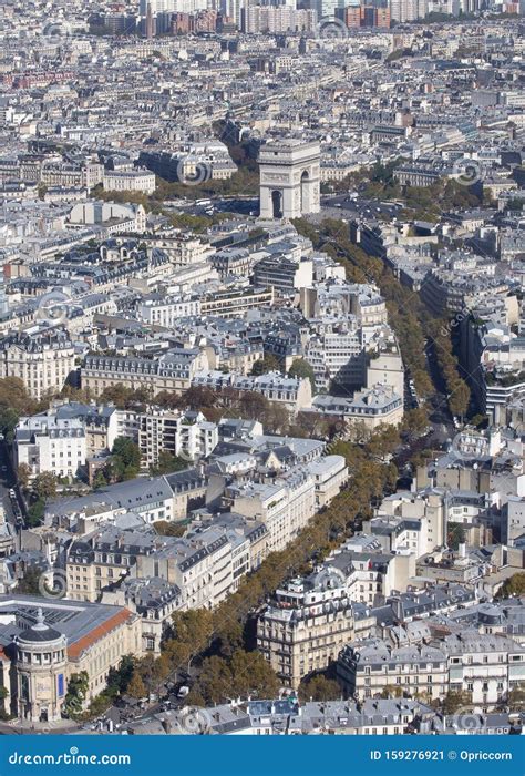 Aerial View Of Arc De Triomphe In Paris France Stock Image Image Of