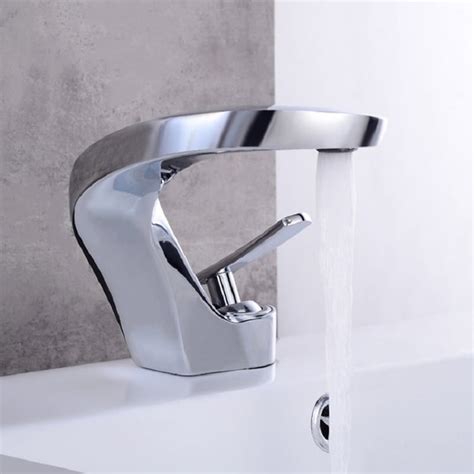 Modern Creative Single Lever Handle Mono Polished Chrome Bathroom Basin Tap Solid Brass Homary Uk