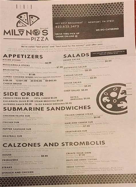 Menu At Milanos Pizza Italian Restaurant Newport