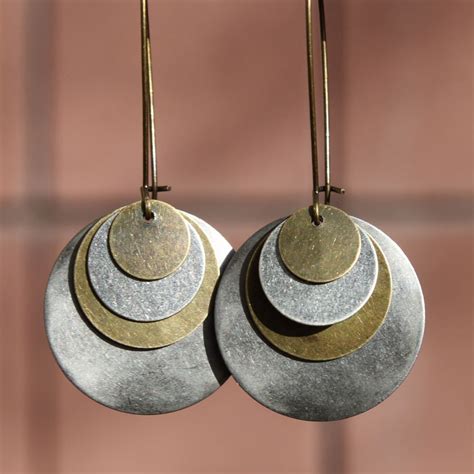 Mixed Metal Earrings Brass Silver Earrings Dangle Earrings