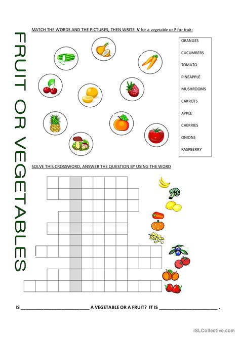 Fruit Or Vegetables Crossword English Esl Worksheets Pdf Doc