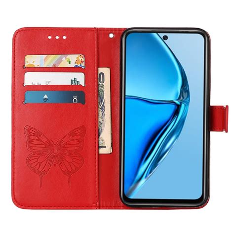 For Infinix Hot 20S 20 Pro X6827 Embossed Butterfly Flip Leather Phone Case Red Alexnld