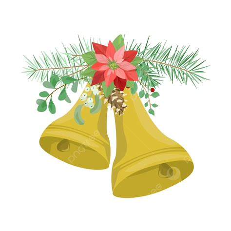 Christmas Decorations With Bells Poinsettia Flowers Pine Leaves And