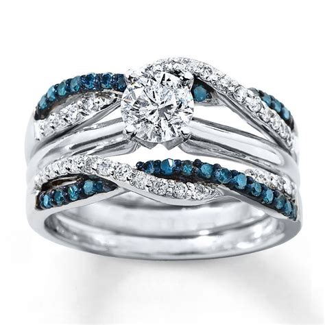 Blue Diamond Solitaire Wedding Ring Enhancer Wrap 10k White Gold 12