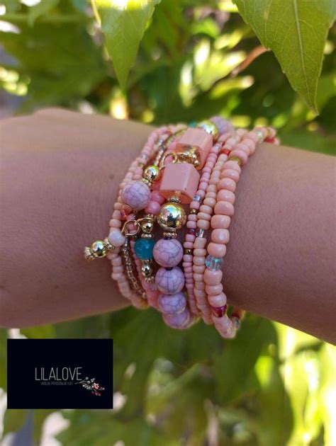 Armbanden Set Dames Kralen 8 Stuks Roze Ibiza Boho Vrouw