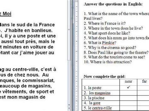 Differentiated French Reading Task About Local Area Teaching Resources