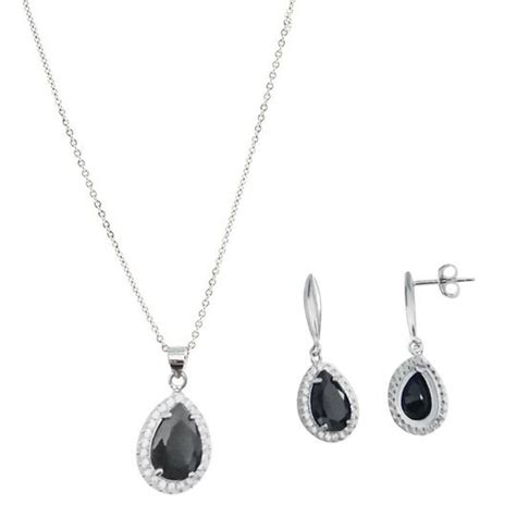 Set Gota Negra con Bisel de Zirconias Plata 925 Rodizada Tetera Joyería