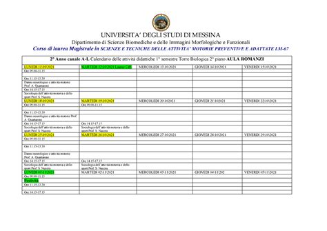 Calendario Lezioni Anno A L Primo Semestre Universita