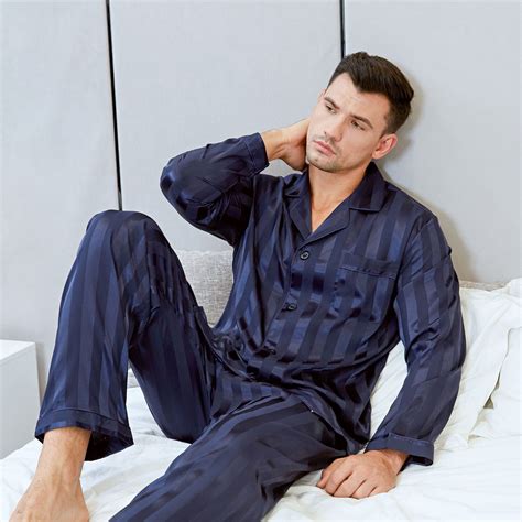 Lonxu Mens Pajamas Long Sleeve Silk Satin Luxury Drawstring Nightwear Sets S Xxxxl