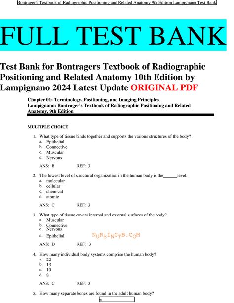 SOLUTION Test Bank For Bontragers Textbook Of Radiographic Positioning