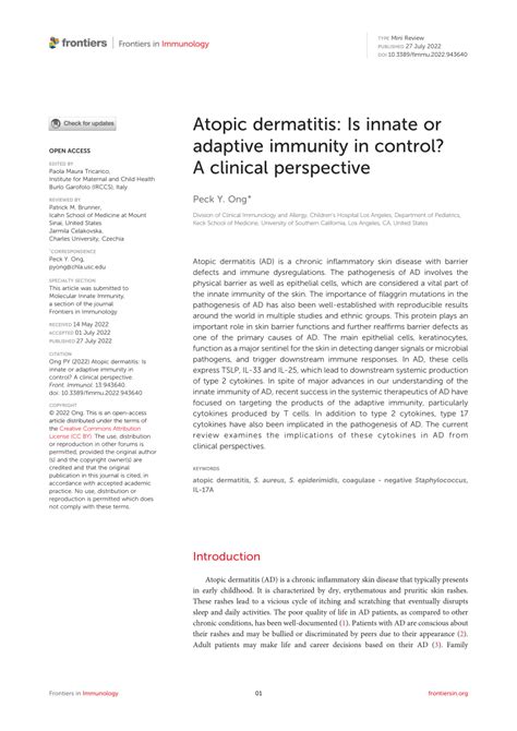 Pdf Atopic Dermatitis Is Innate Or Adaptive Immunity In Control A