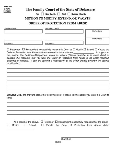 Motion To Modify Extend Or Rescind Order Of Protection From Form