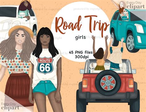 Road Trip Clip Art Road Trip Girl Clipart for Planner - Etsy