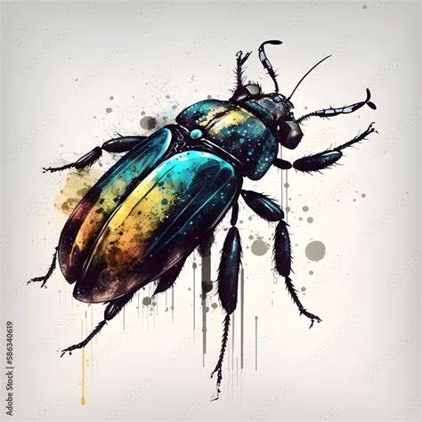 beetle with open wings. powerful colors high contrast. watercolor ...