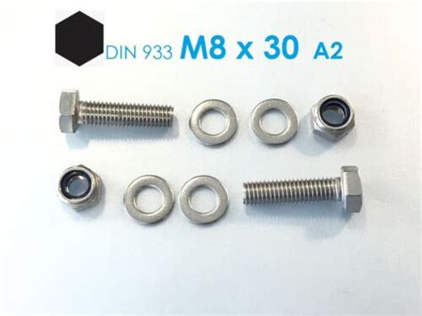 10 Stück Schraube ISO 4017 M8x30 Edelstahl A2 + Mutter M8 + 2x U ...