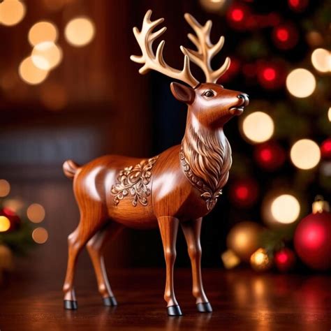 Premium Photo Traditional Wooden Carved Reindeer Festive Christmas