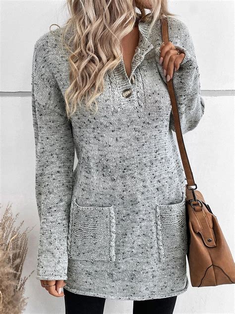 V Neck Knitted Loose Tunic Sweater Knit Jumper Noracora