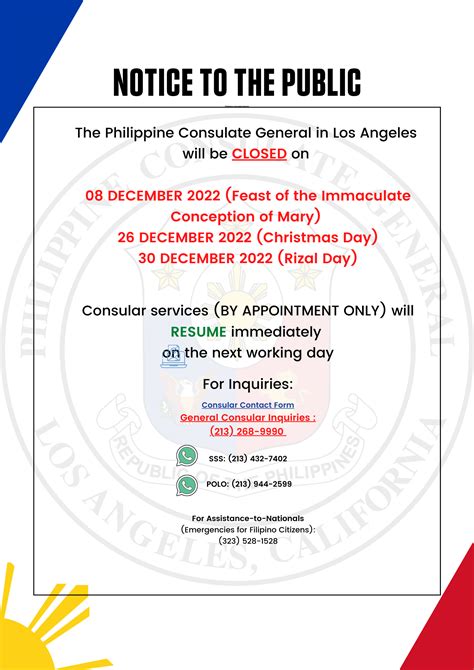 Public Holiday Announcement For December 2022 Philippine Consulate General Los Angeles California