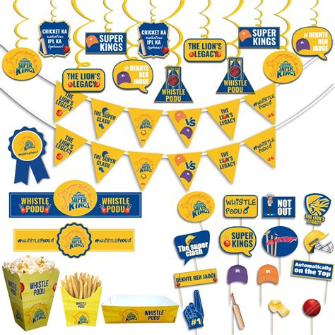 Festiko Ipl Team CSK Combo Pack Set Of 101 Pcs Ipl Theme All In One