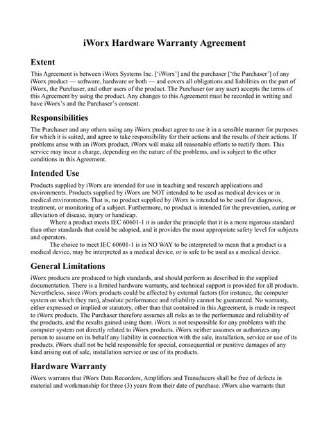 Iworx Hardware Warranty Agreement Manualzz Intended For Software