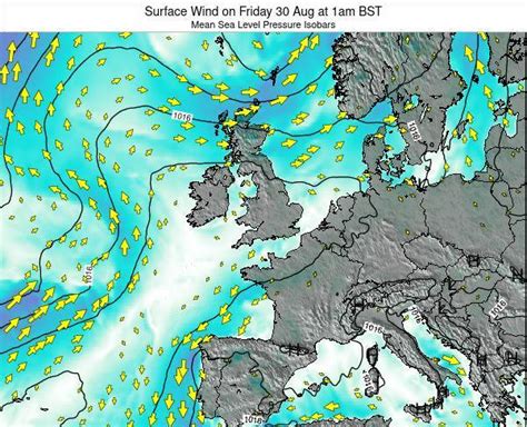 United Kingdom Surface Wind on Tuesday 03 Aug at 1am BST