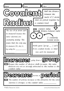 Covalent Radius Doodle Sheet Visual Notes Worksheet Chemistry Lesson