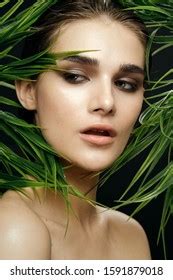 Beautiful Woman Naked Shoulders Green Leaves Stock Photo Edit Now 1591879018