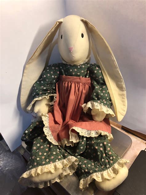 Vintage Country Primitive Bunny Rabbit Cloth Doll With Dress Etsy