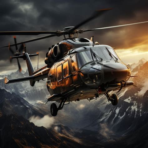 Premium AI Image | Helicopter flying in the sky with mountains in the background generative ai