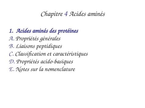 PPT Chapitre 4 Acides aminés 1 Acides aminés des protéines A