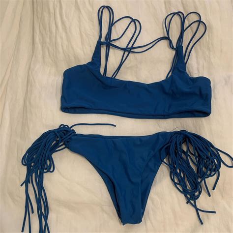 Mikoh Blue Strappy Bikini Top XL Bottoms S Depop