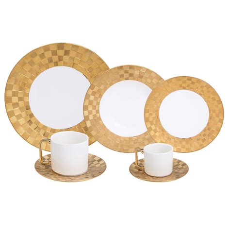 Jogo de Jantar 42 Peças de Porcelana Vera Gold Wolff LCL Home