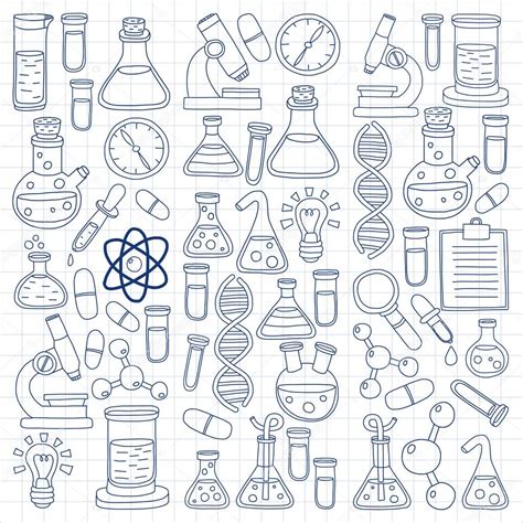 Chemistry Pharmacology Natural Sciences Vector Doodle Set Stock Vector