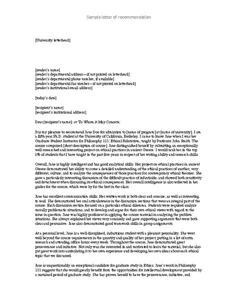 Letter Of Recommendation Sample Pdfsimpli