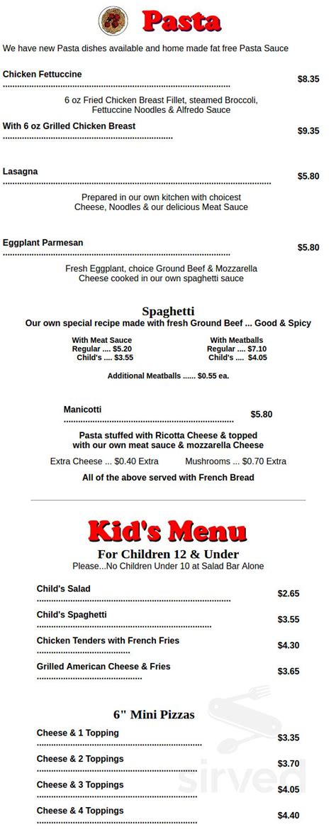 Pizza Villa Menus In Kinston North Carolina United States