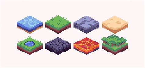 Premium Vector Isometric Landscape Tiles Pixel Art Set Map