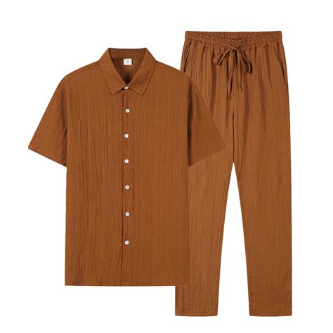 binbil men solid color  piece set button front short sleeve shirt