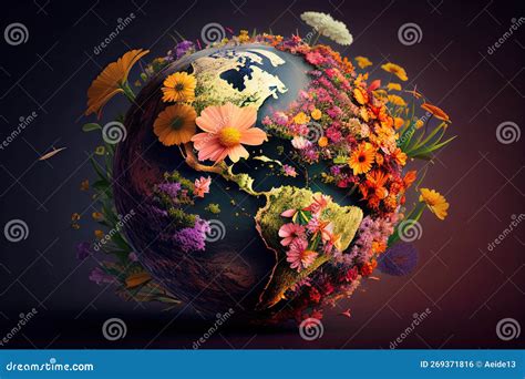 Earth Day Planet Mother Earth With Flowers Growing From The From The Continents America