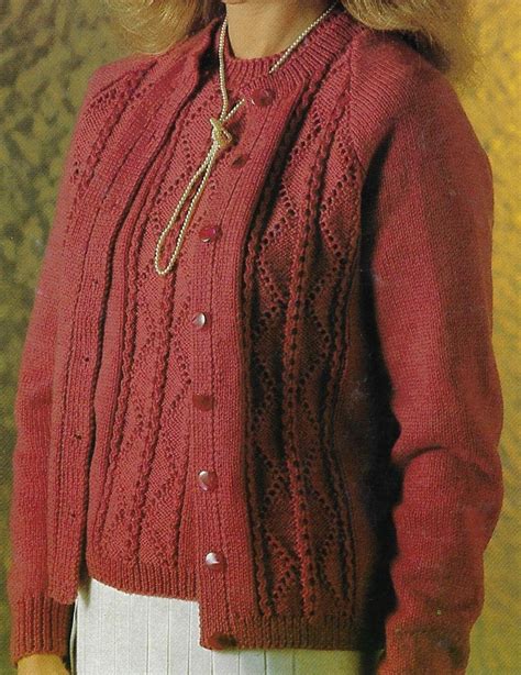 Women's Lacy Front Twinset Knitting Pattern DK 8 Ply Yarn - Etsy