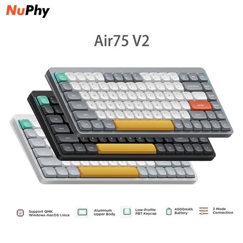 Nuphy Air75 V2 Teclado Mecânico Sem Fio Bluetooth Para Jogos Retroiluminado RGB Hot swappable