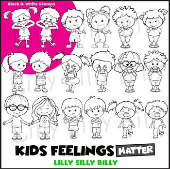 Kids Feelings Matter - Emotions Clipart Collection. Color & Black/white.