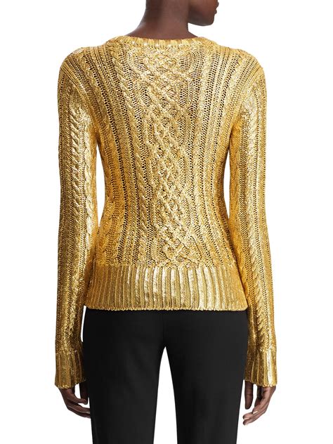 Ralph Lauren Collection Gold Foil Cable Knit Sweater In Metallic Lyst