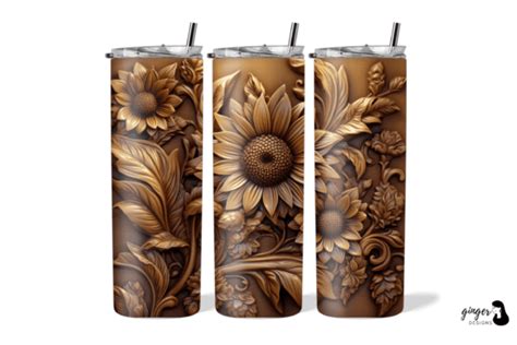 D Wood Sunflower Oz Skinny Tumbler Graphic By Gingerdesign